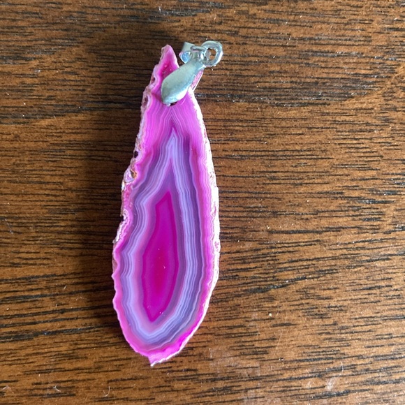 Pink Agate Pendant with Silver Hardware - Picture 2 of 3